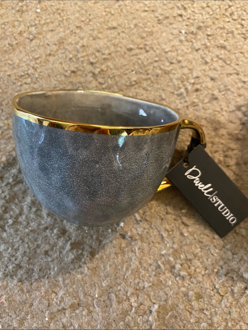 Dwell StudioGray Ceramic Mug with Gold Trim